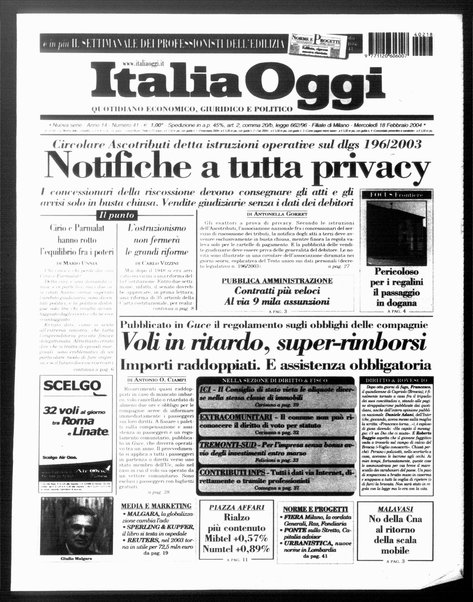 Italia oggi : quotidiano di economia finanza e politica